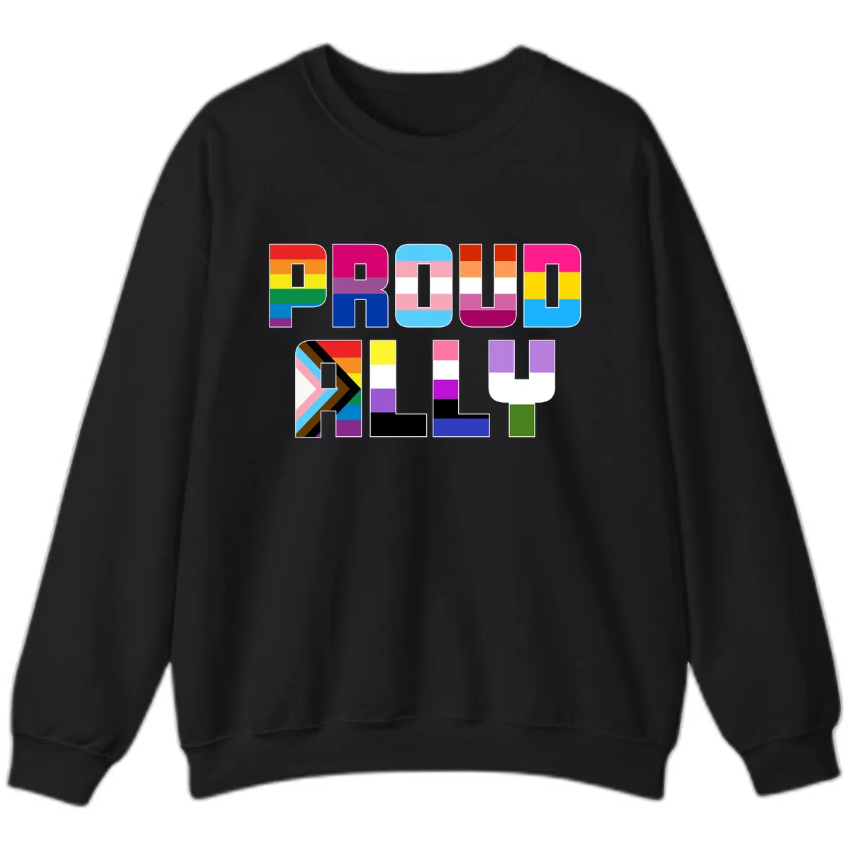 Pride Flag Letters Alphabet Design Sweatshirt in Black