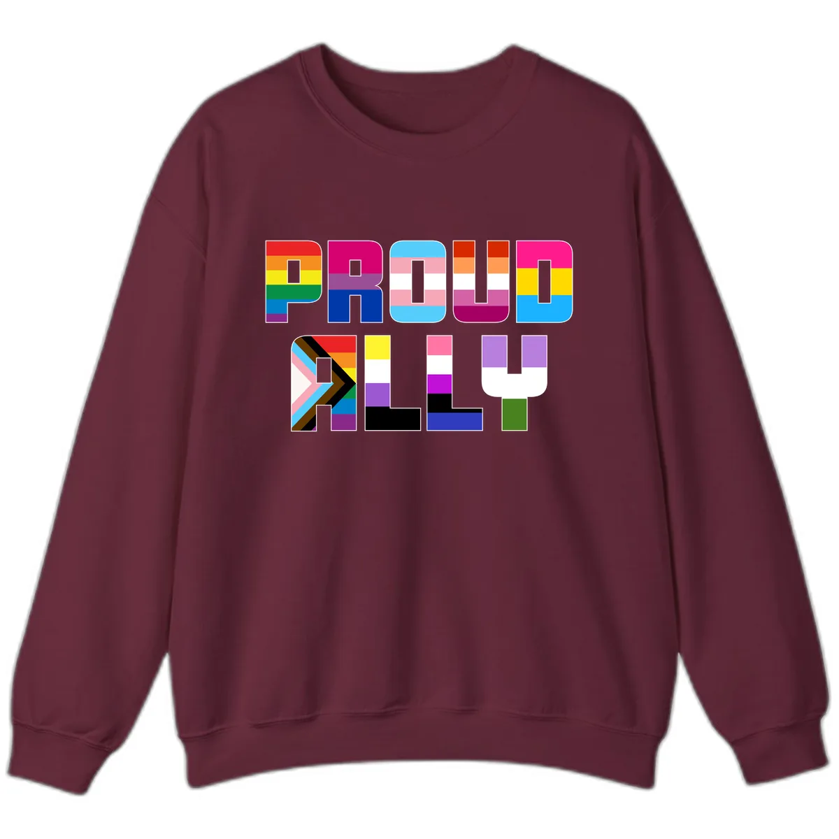 Pride Flag Letters Alphabet Design Sweatshirt in Maroon
