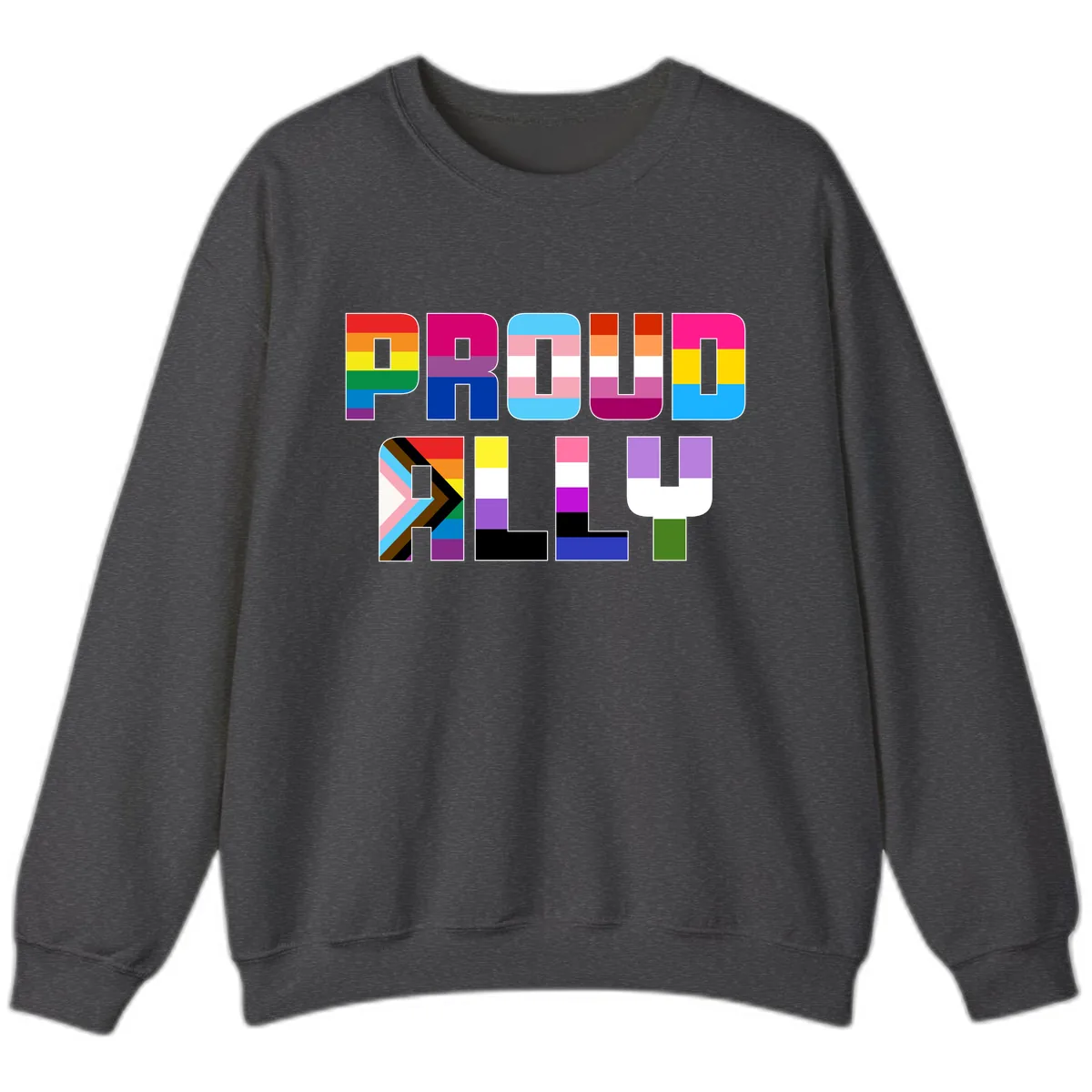 Pride Flag Letters Alphabet Design Sweatshirt in Dark Heather