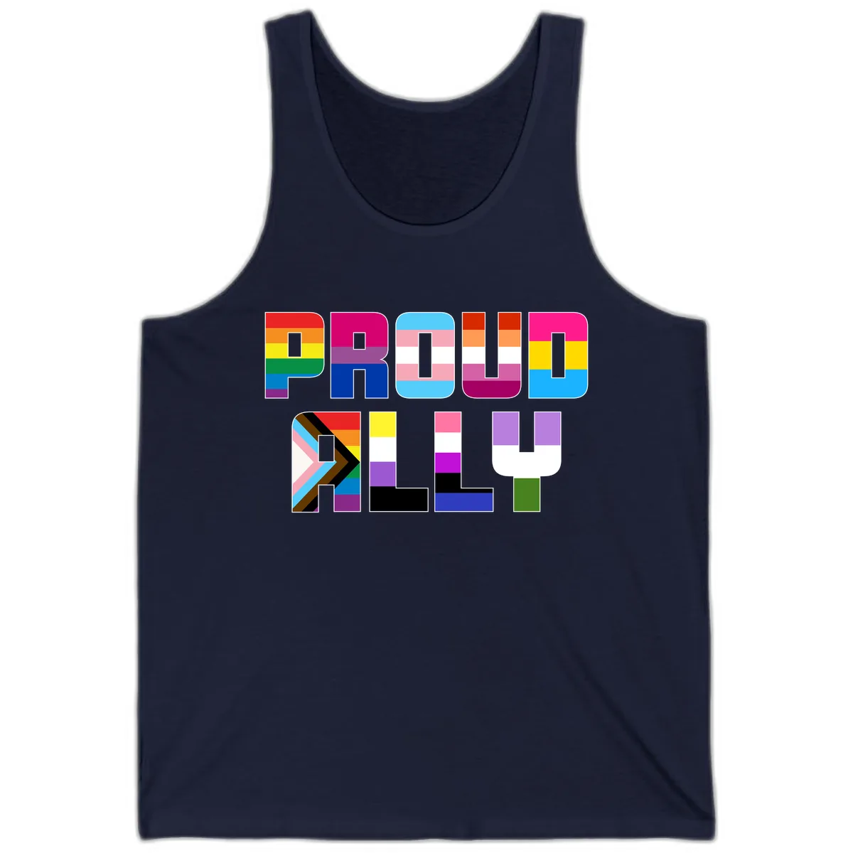 Pride Flag Letters Alphabet Design Tank in Navy