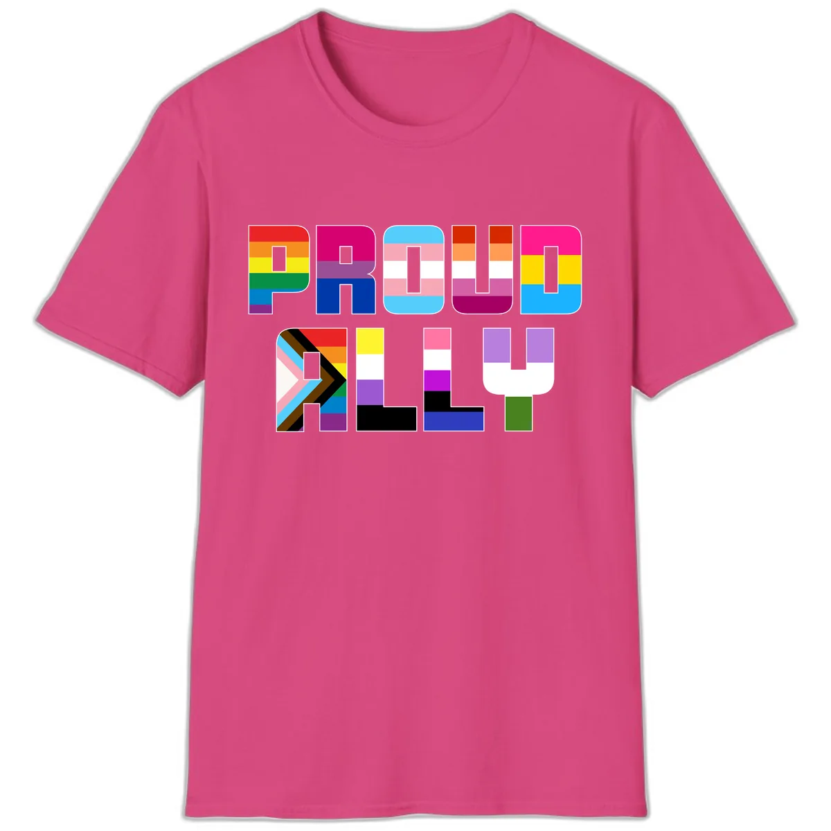 Pride Flag Letters Alphabet Design T-Shirt in Heliconia
