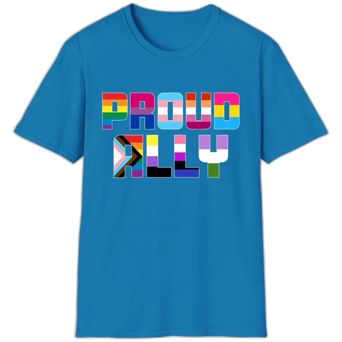 Pride Flag Letters Alphabet Design T-Shirt in Sapphire