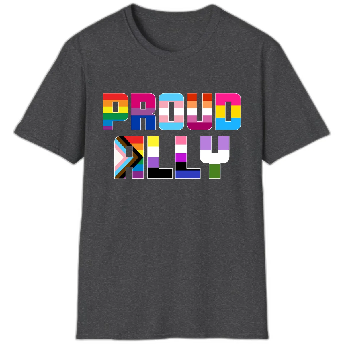 Pride Flag Letters Alphabet Design T-Shirt in Dark Heather