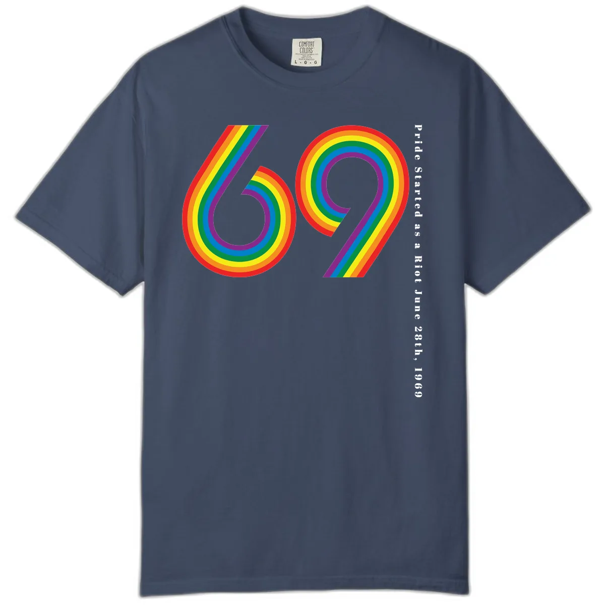 Pride 69 Rainbow Stripes Comfort Color in Midnight