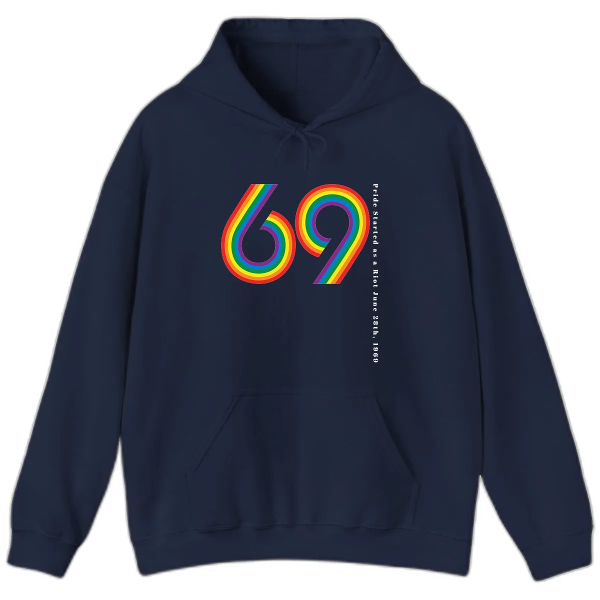 Pride 69 Rainbow Stripes Hoodie in Navy