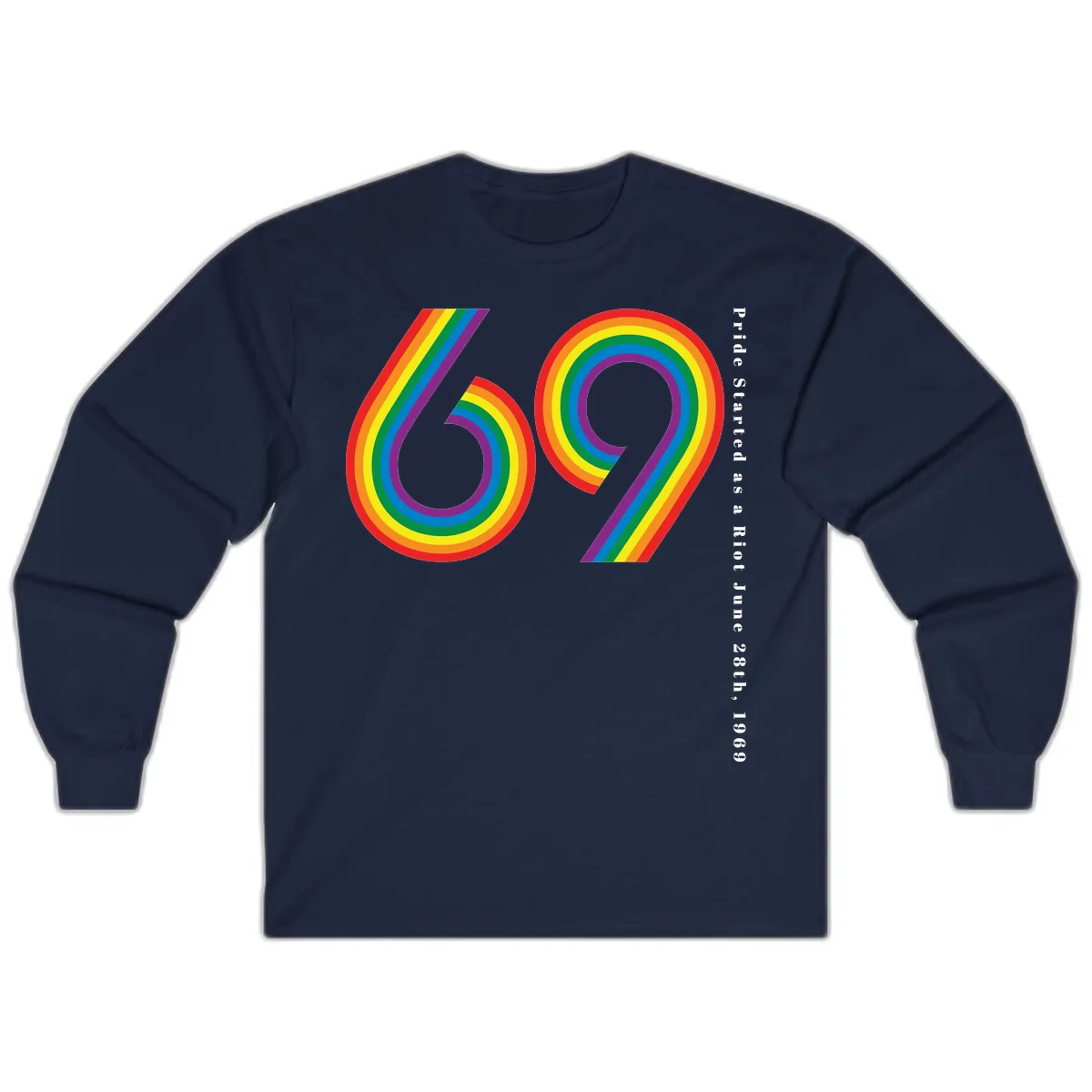 Pride 69 Rainbow Stripes Long Sleeve in Navy