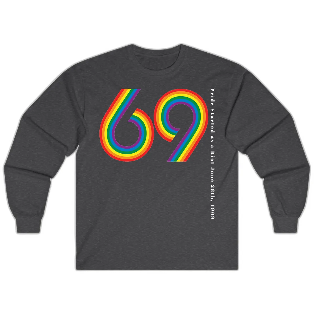 Pride 69 Rainbow Stripes Long Sleeve in Dark Heather