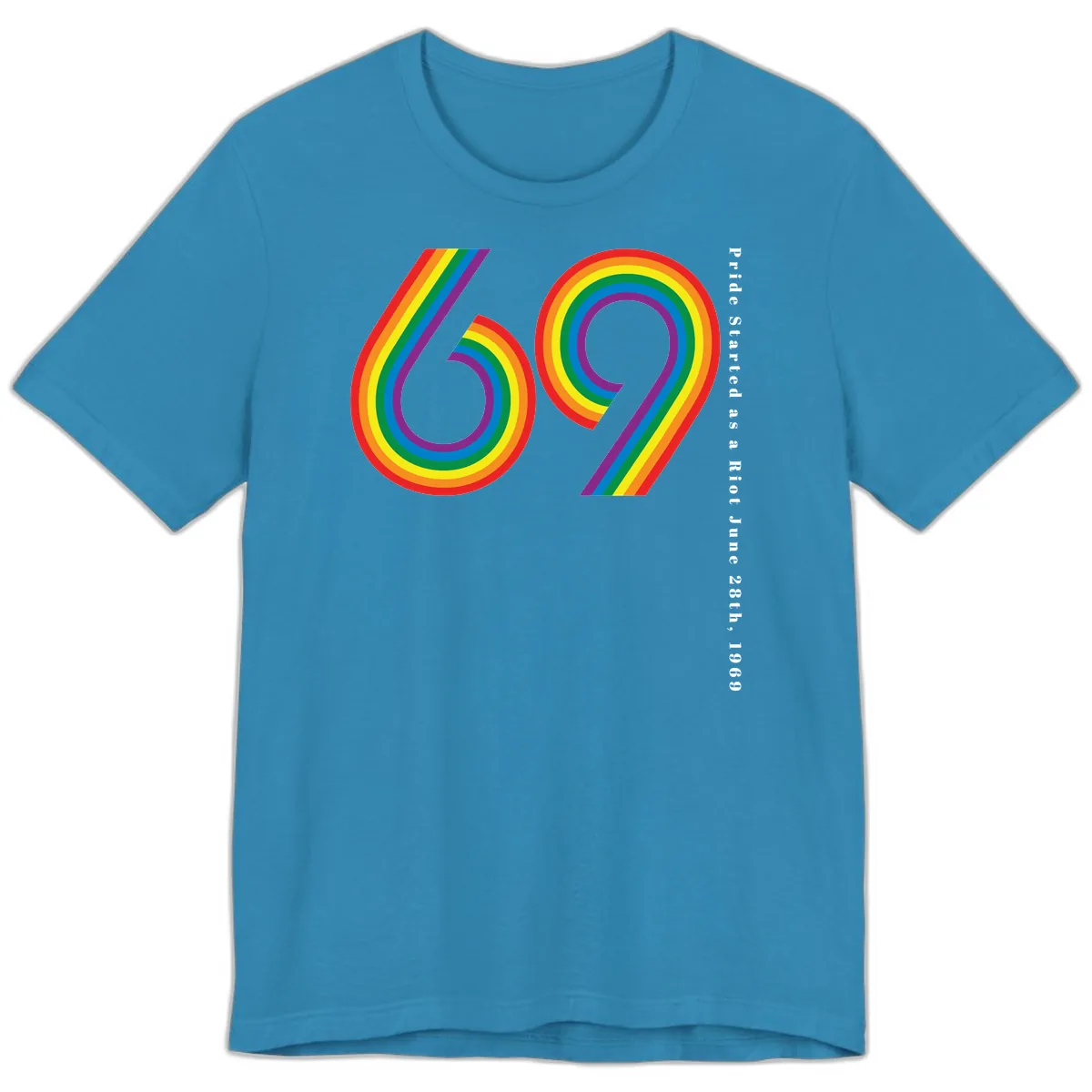 Pride 69 Rainbow Stripes Premium T-Shirt in Aqua