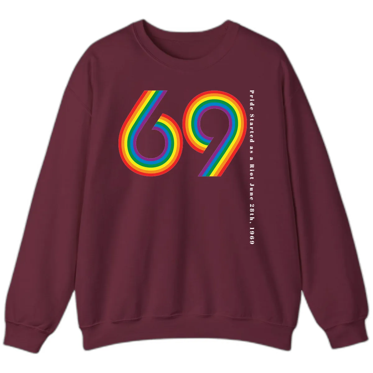 Pride 69 Rainbow Stripes Sweatshirt in Maroon