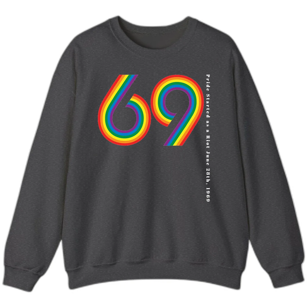 Pride 69 Rainbow Stripes Sweatshirt in Dark Heather