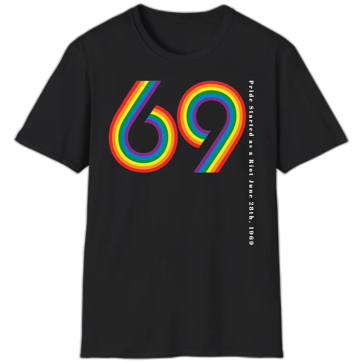 Pride 69 Rainbow Stripes T-Shirt in Black