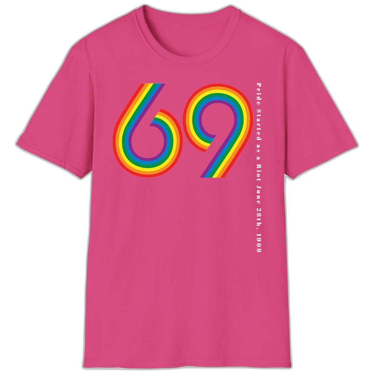 Pride 69 Rainbow Stripes T-Shirt in Heliconia
