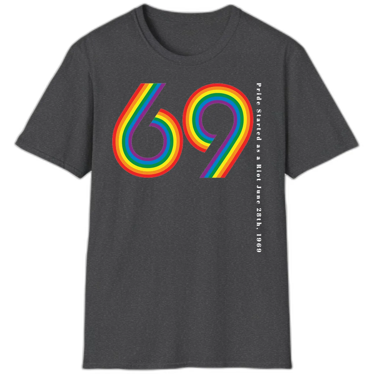 Pride 69 Rainbow Stripes T-Shirt in Dark Heather