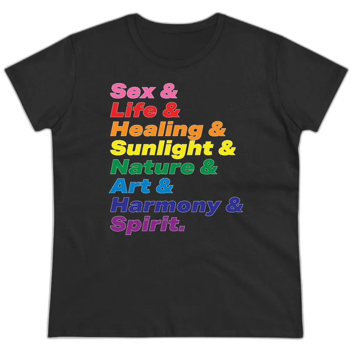 Sex Life Healing Sunlight Nature Art Harmony Spirit Ladies Tee in Black