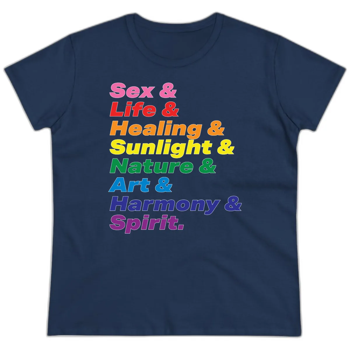 Sex Life Healing Sunlight Nature Art Harmony Spirit Ladies Tee in Navy