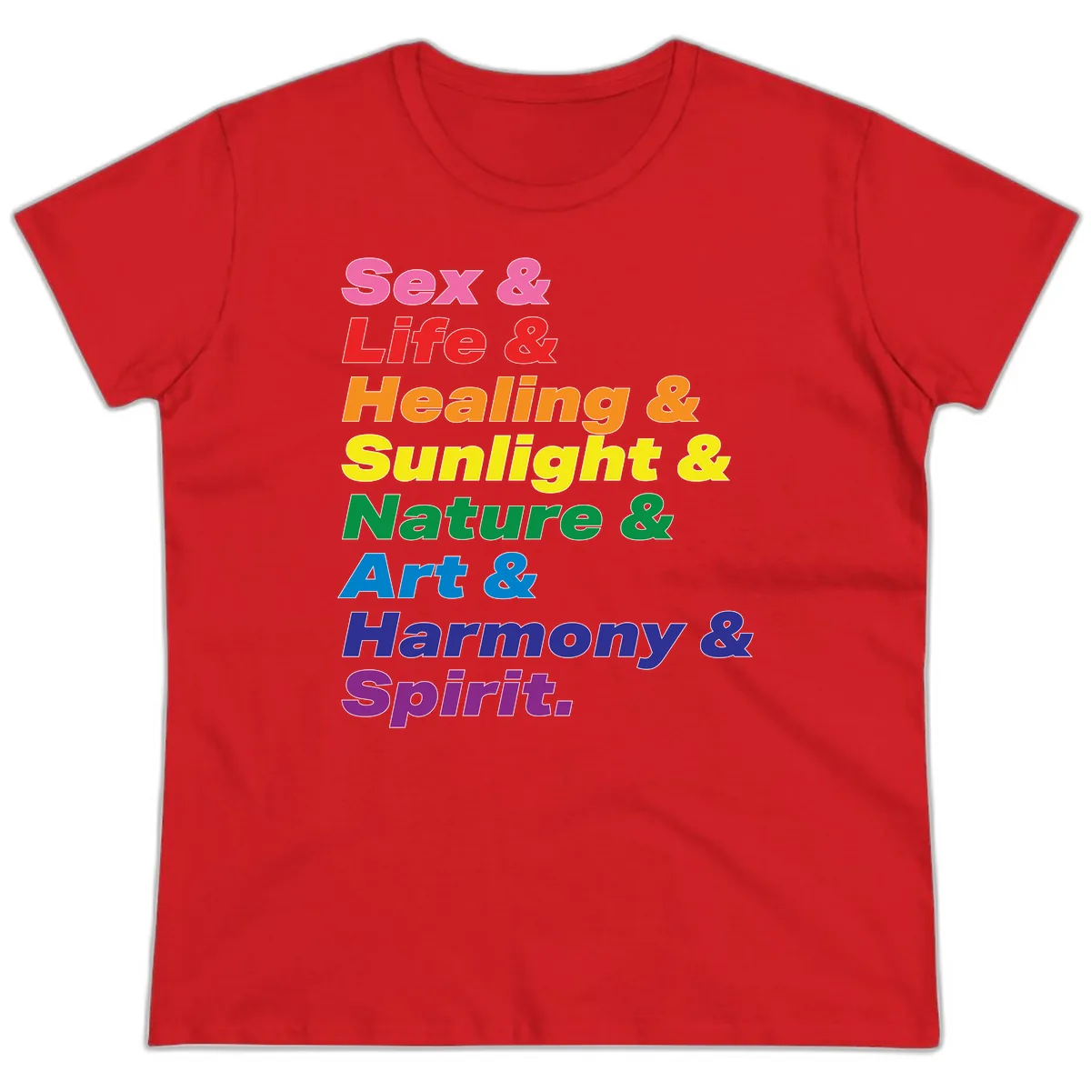 Sex Life Healing Sunlight Nature Art Harmony Spirit Ladies Tee in Red