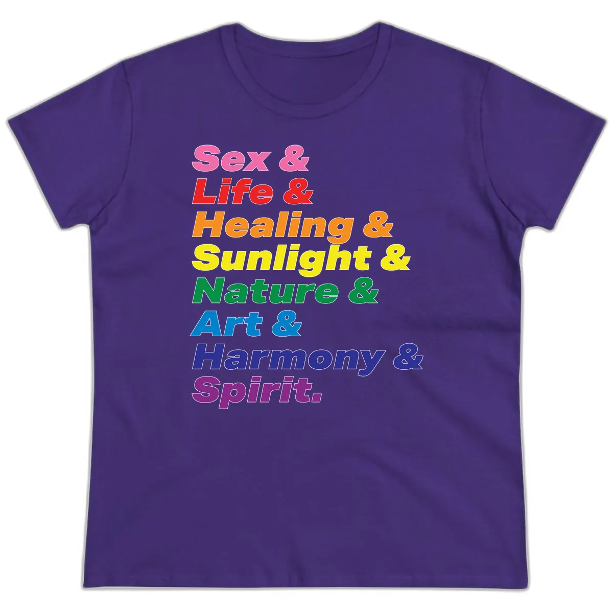 Sex Life Healing Sunlight Nature Art Harmony Spirit Ladies Tee in Purple