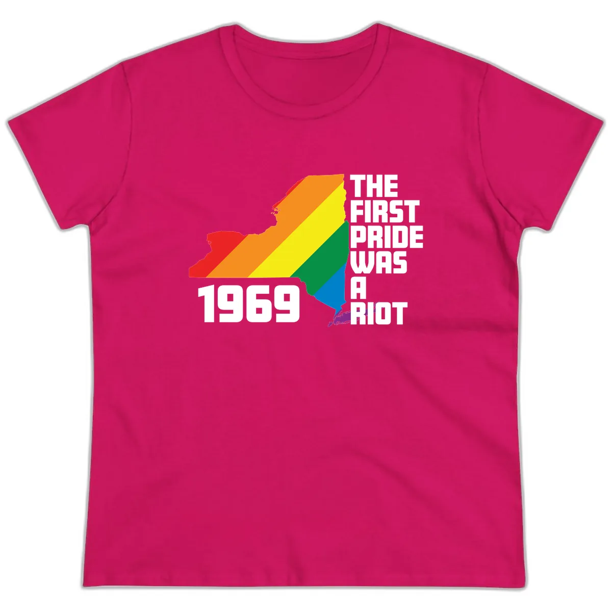First Pride Riot 1969 Ladies Tee in Heliconia