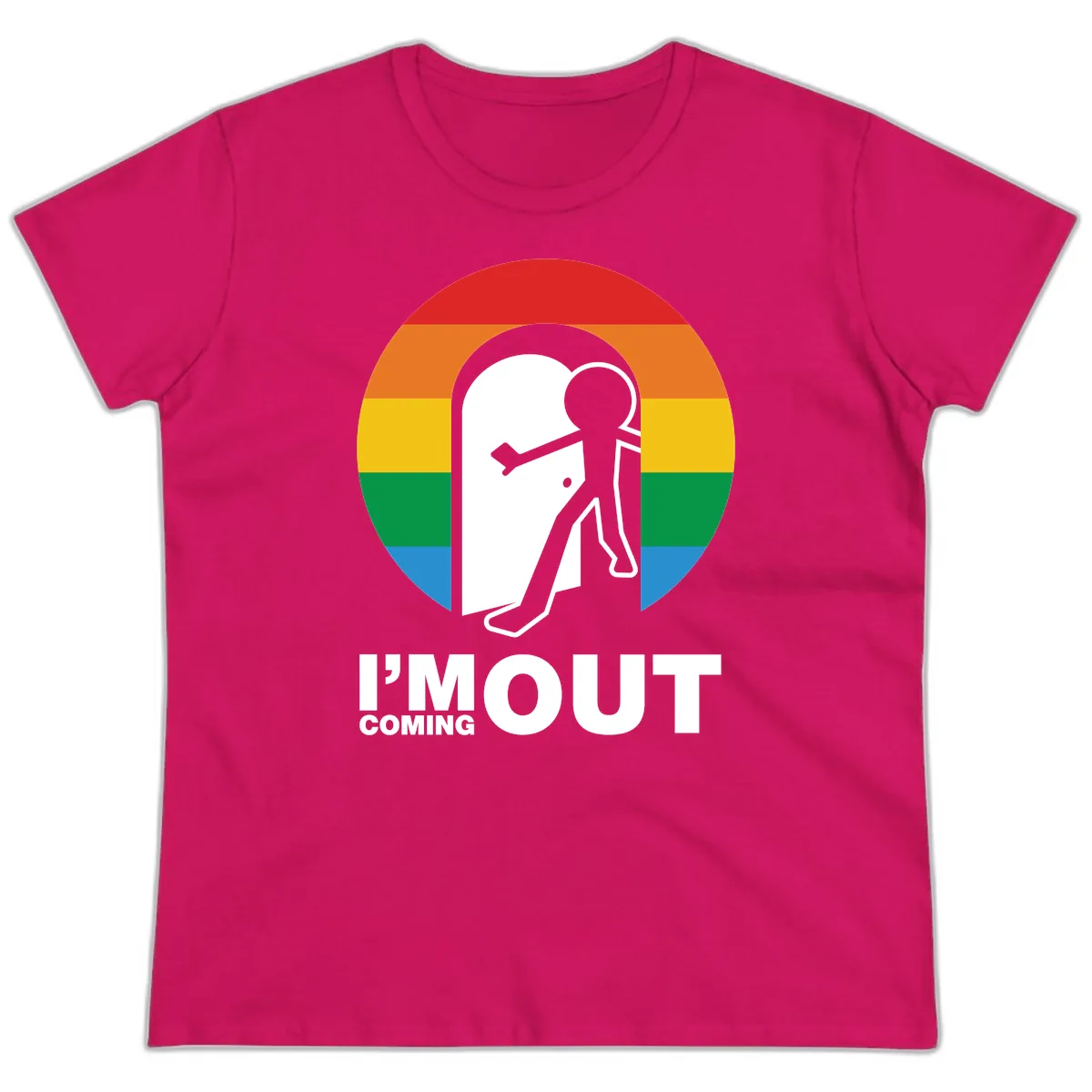 I'm Out Coming Out Pride Ladies Tee in Heliconia