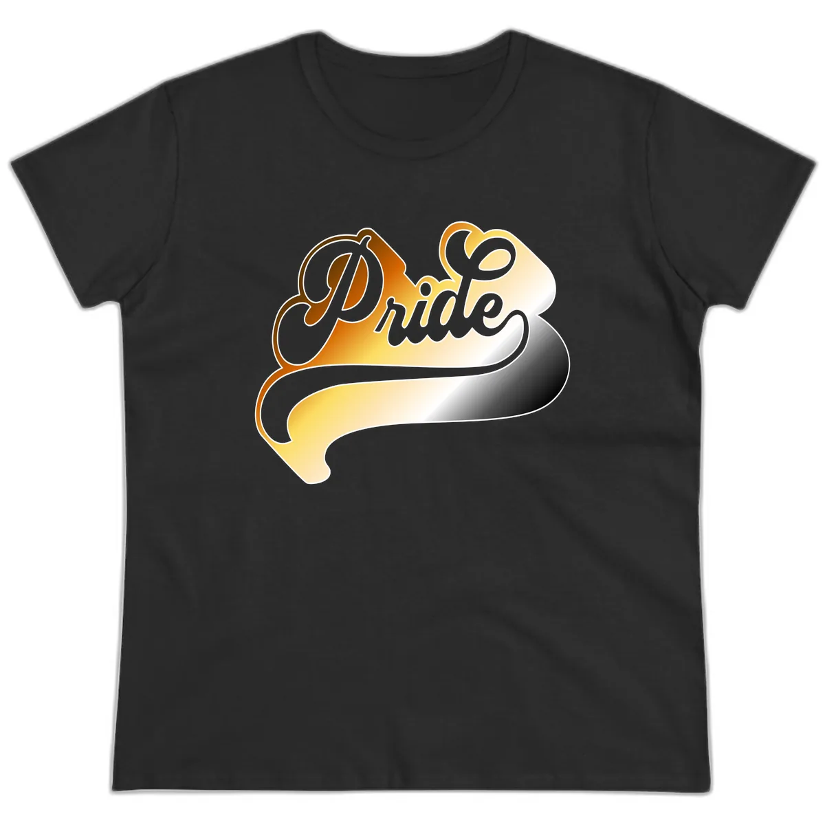 Pride Script Gradient Design Ladies Tee in Black