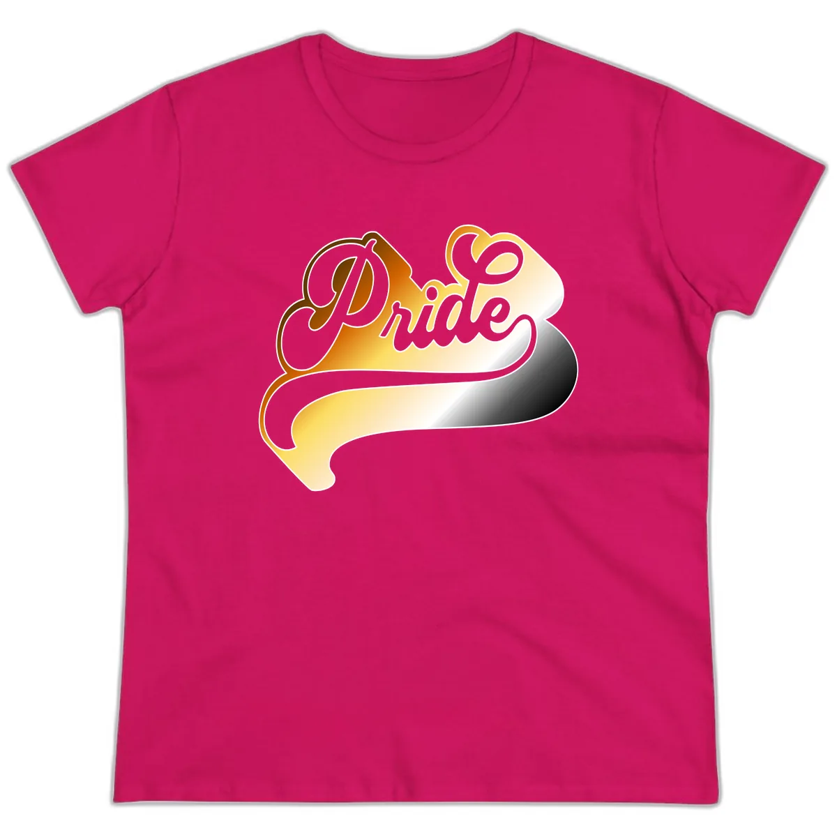 Pride Script Gradient Design Ladies Tee in Heliconia
