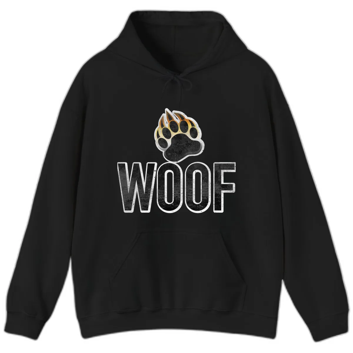 Woof Paw Print Design Hoodie in Black