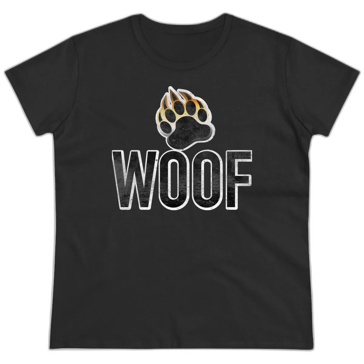 Woof Paw Print Design Ladies Tee in Black