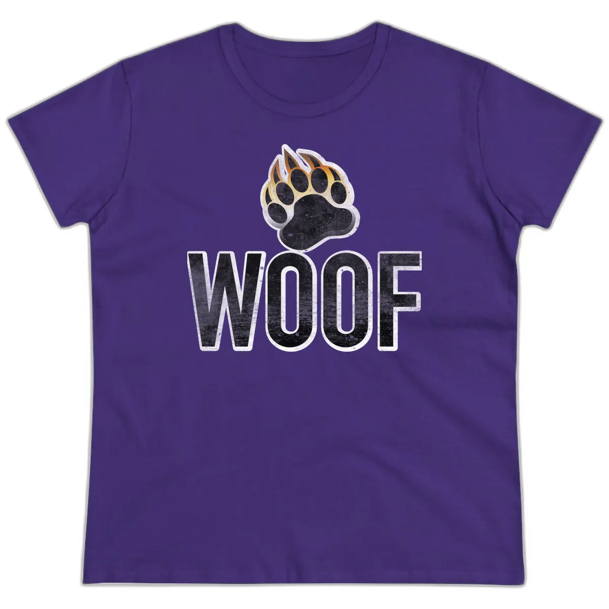Woof Paw Print Design Ladies Tee in Purple