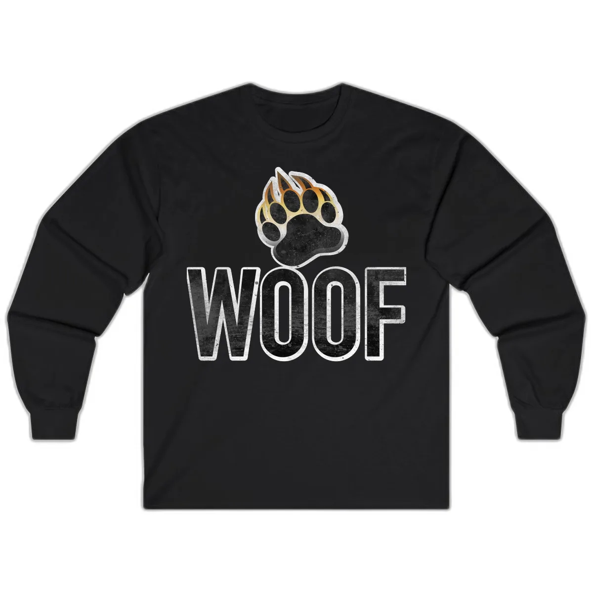 Woof Paw Print Design Long Sleeve in Black