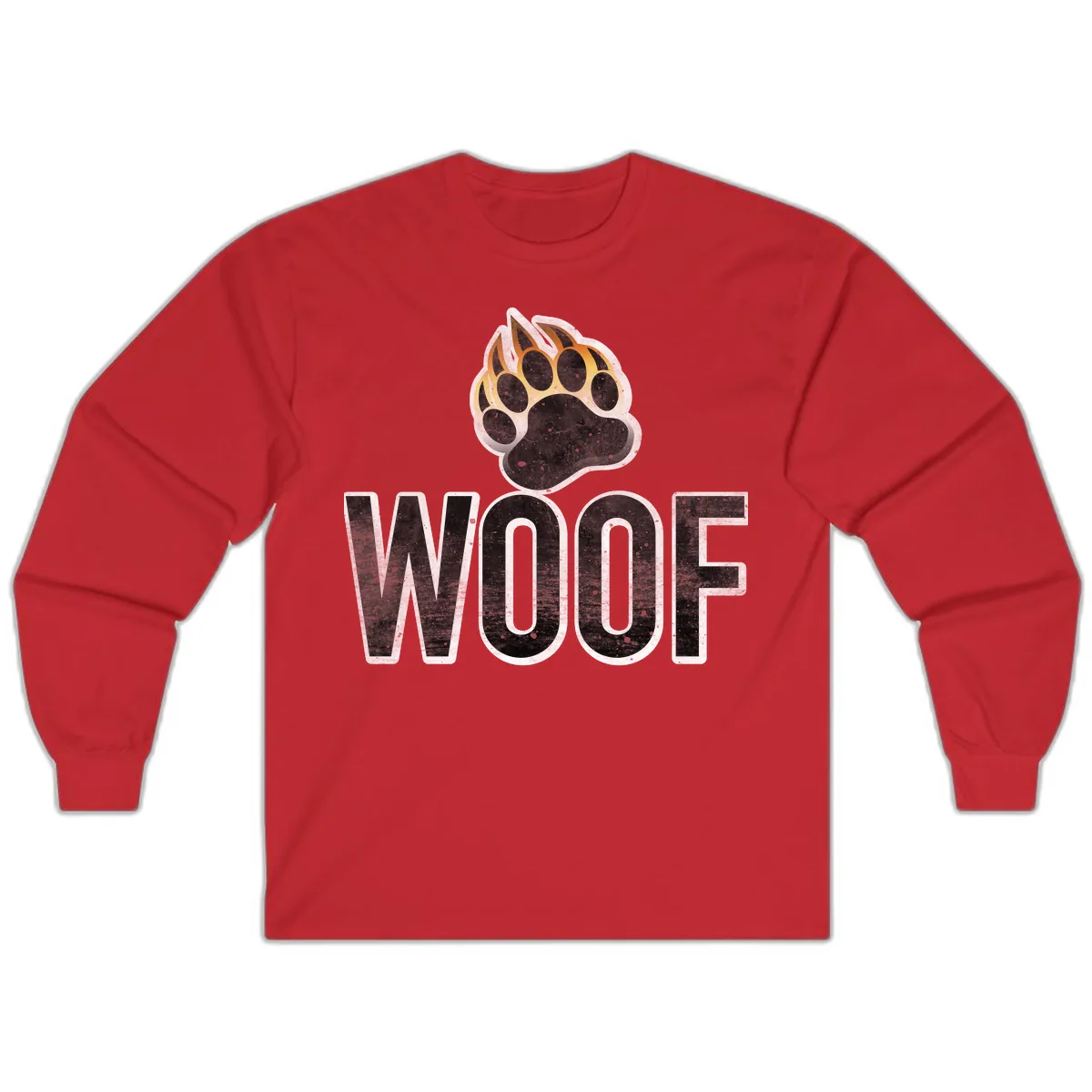Woof Paw Print Design Long Sleeve in Red