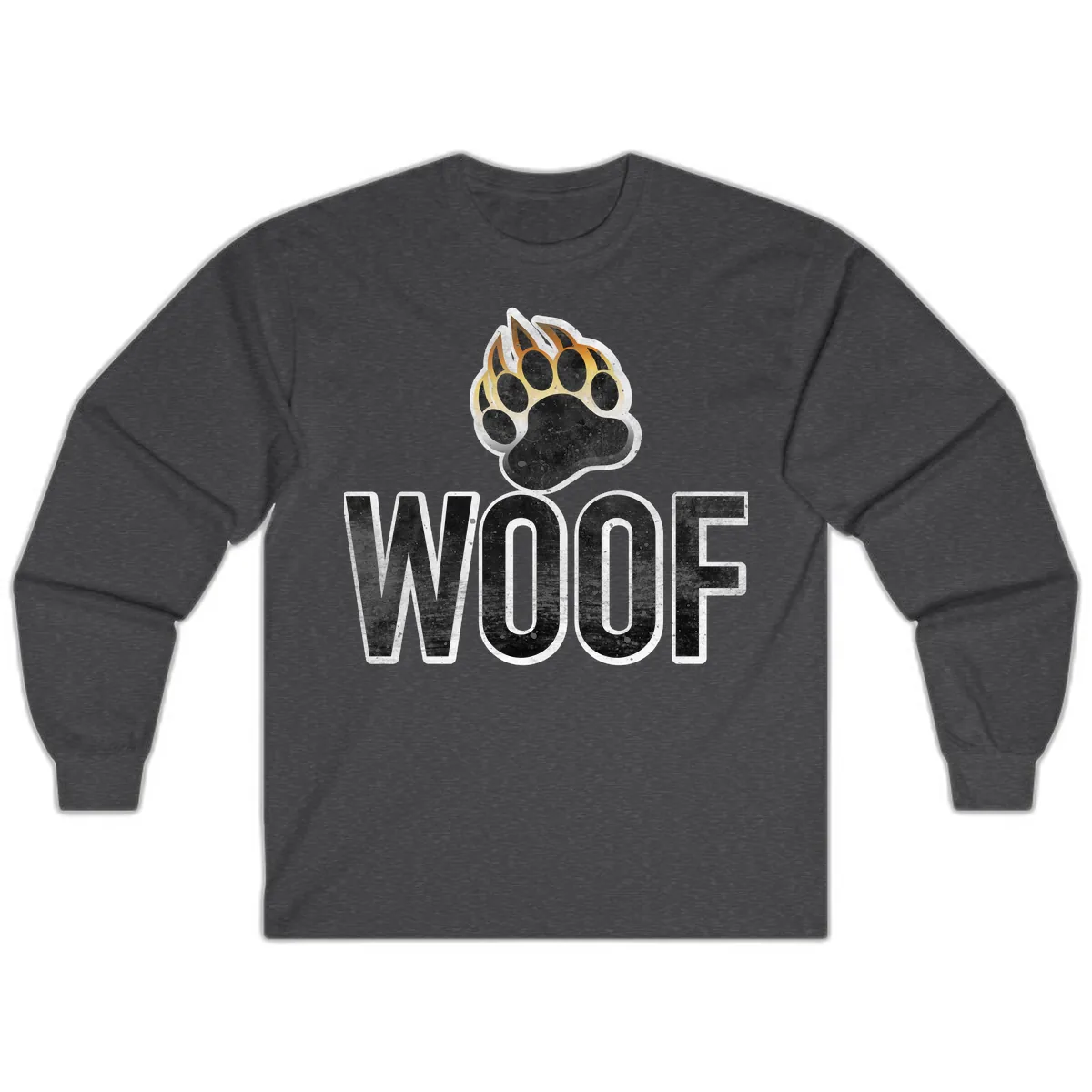 Woof Paw Print Design Long Sleeve in Dark Heather