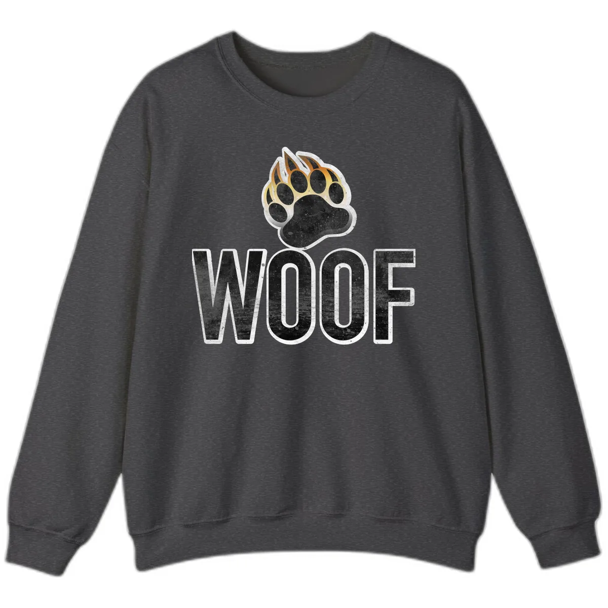 Woof Paw Print Design Sweatshirt in Dark Heather