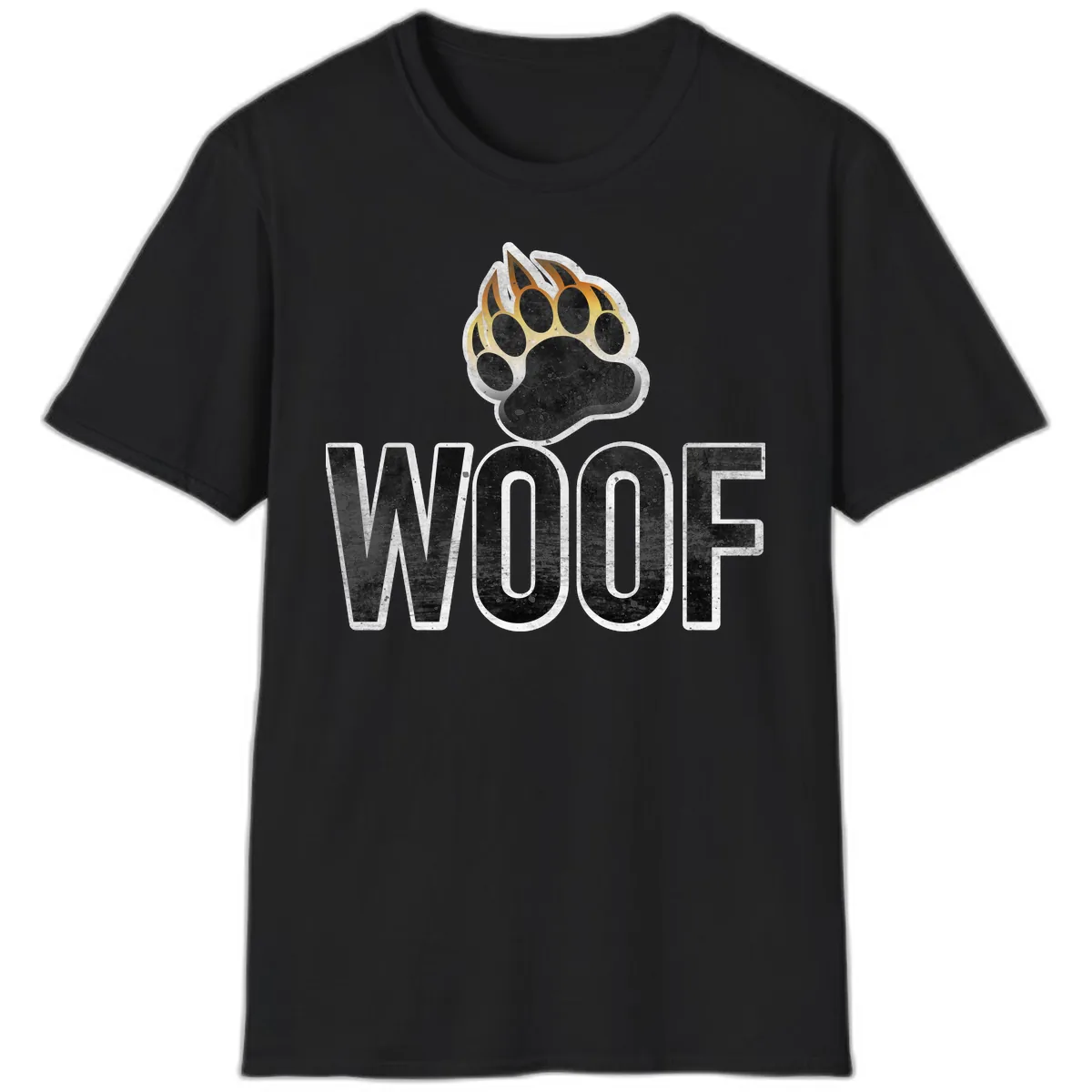Woof Paw Print Design T-Shirt in Black