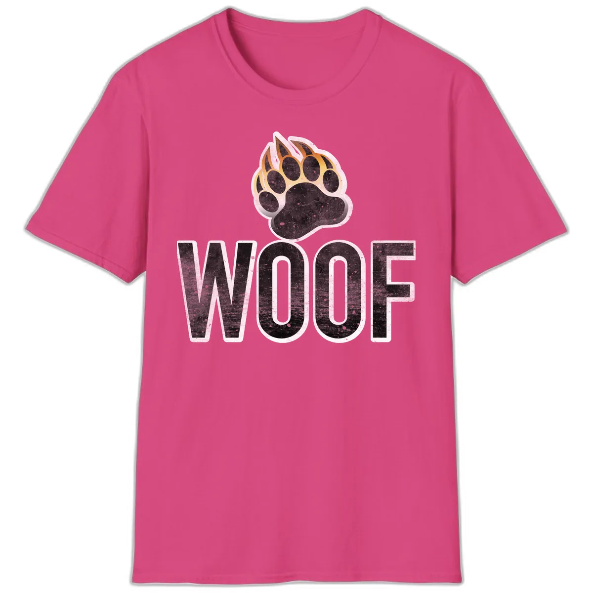 Woof Paw Print Design T-Shirt in Heliconia