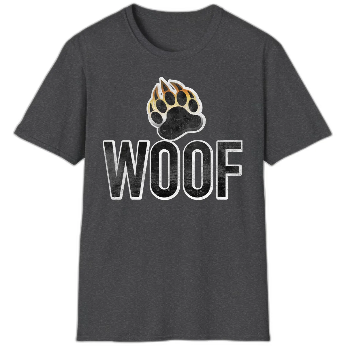 Woof Paw Print Design T-Shirt in Dark Heather
