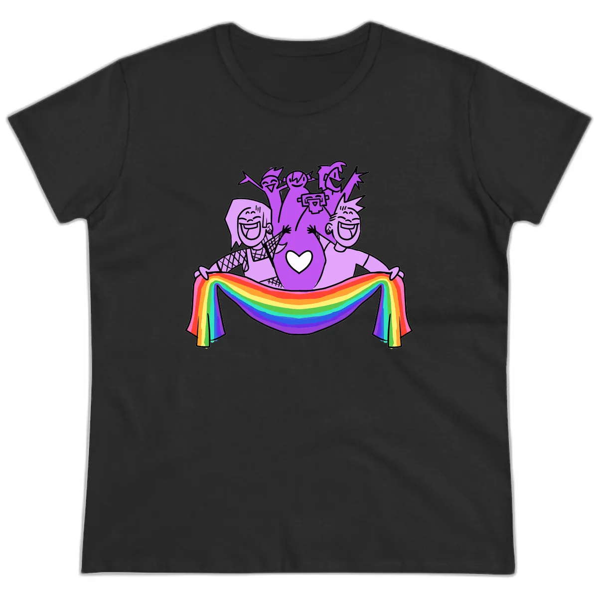Pride Party Celebration with Rainbow Ladies Tee in Black