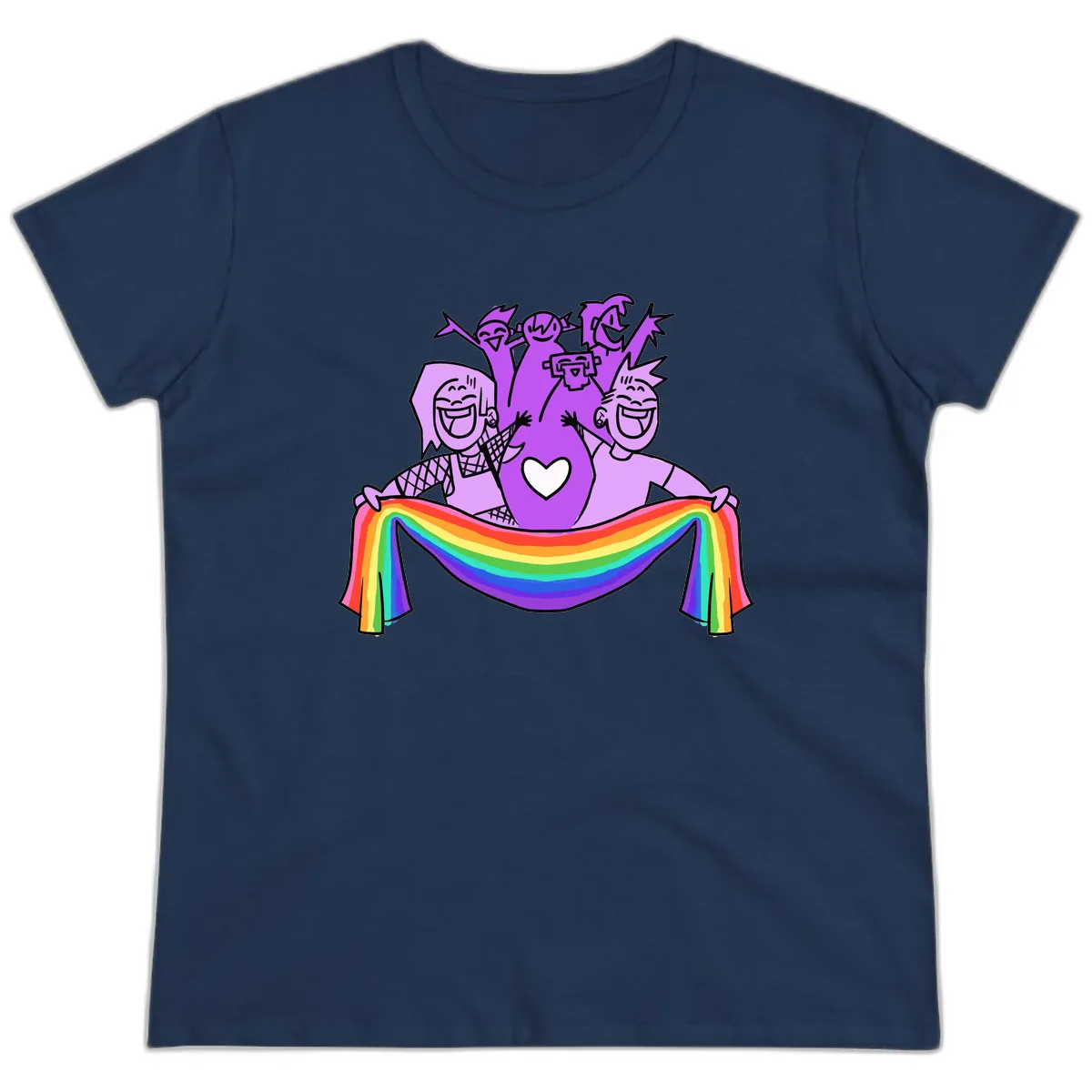 Pride Party Celebration with Rainbow Ladies Tee in Navy