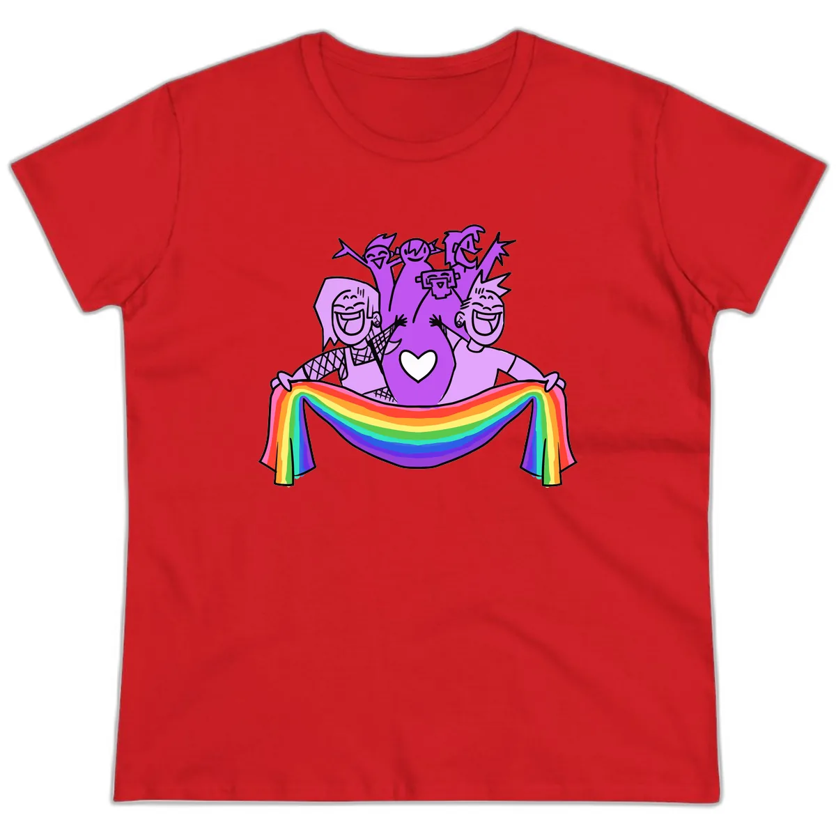 Pride Party Celebration with Rainbow Ladies Tee in Red