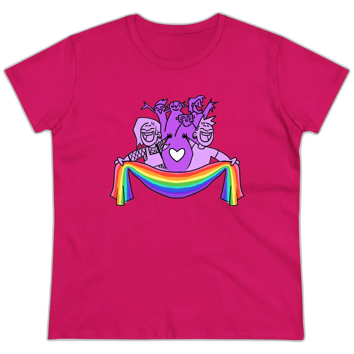 Pride Party Celebration with Rainbow Ladies Tee in Heliconia