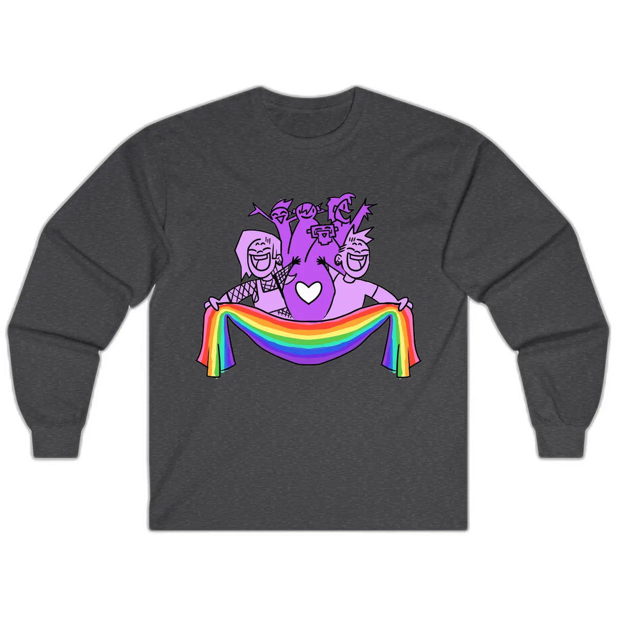 Pride Party Celebration with Rainbow Long Sleeve in Dark Heather