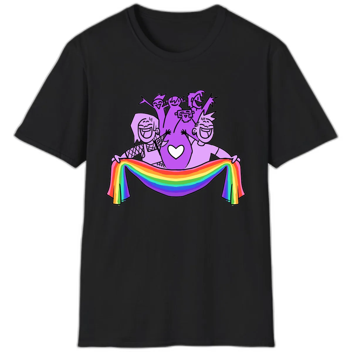 Pride Party Celebration with Rainbow T-Shirt in Black