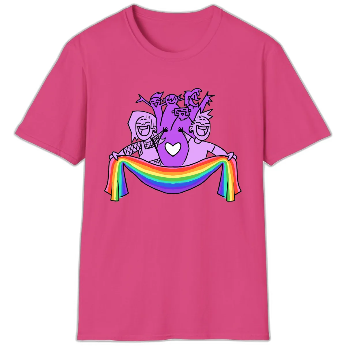 Pride Party Celebration with Rainbow T-Shirt in Heliconia