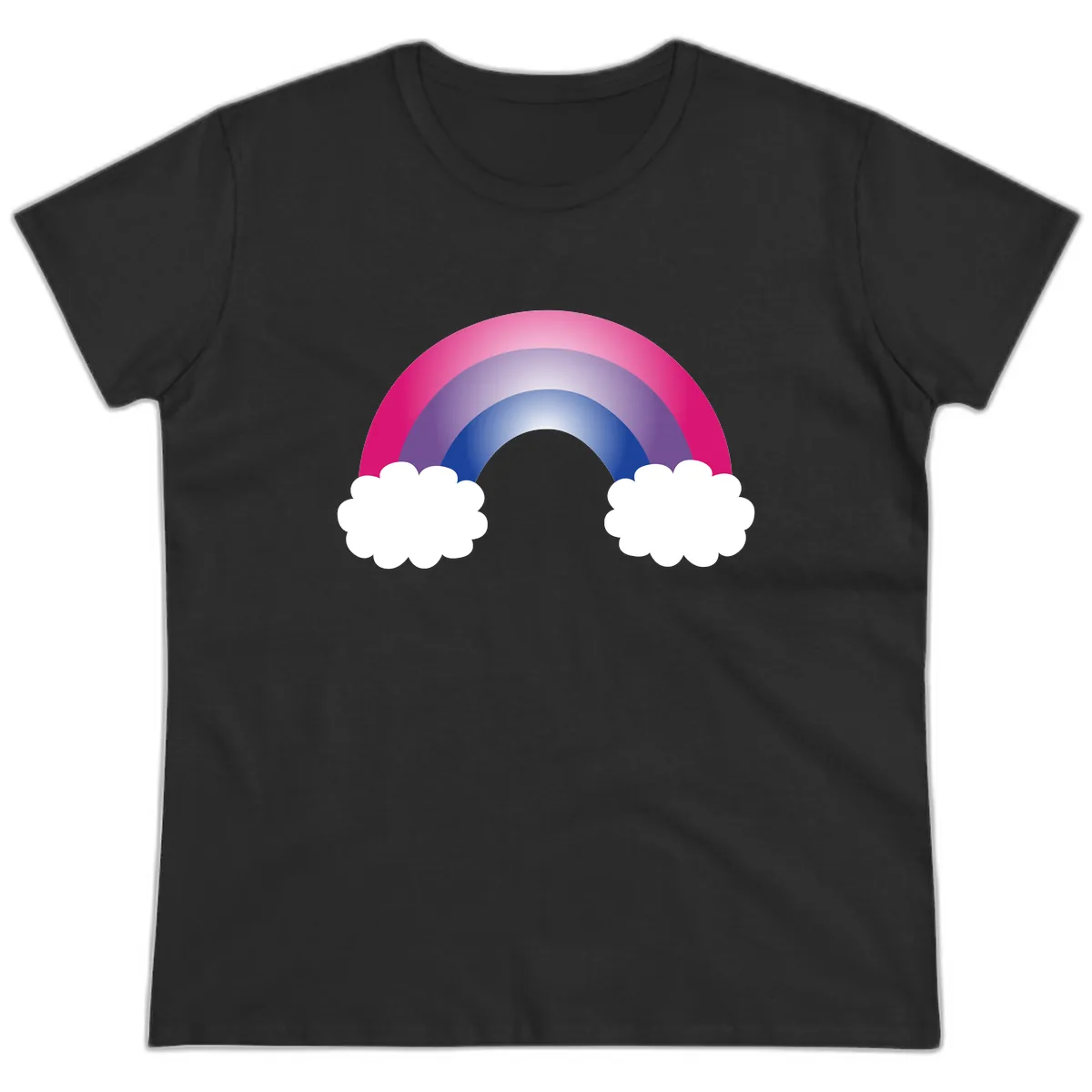 Rainbow Dreams With Clouds Ladies Tee in Black