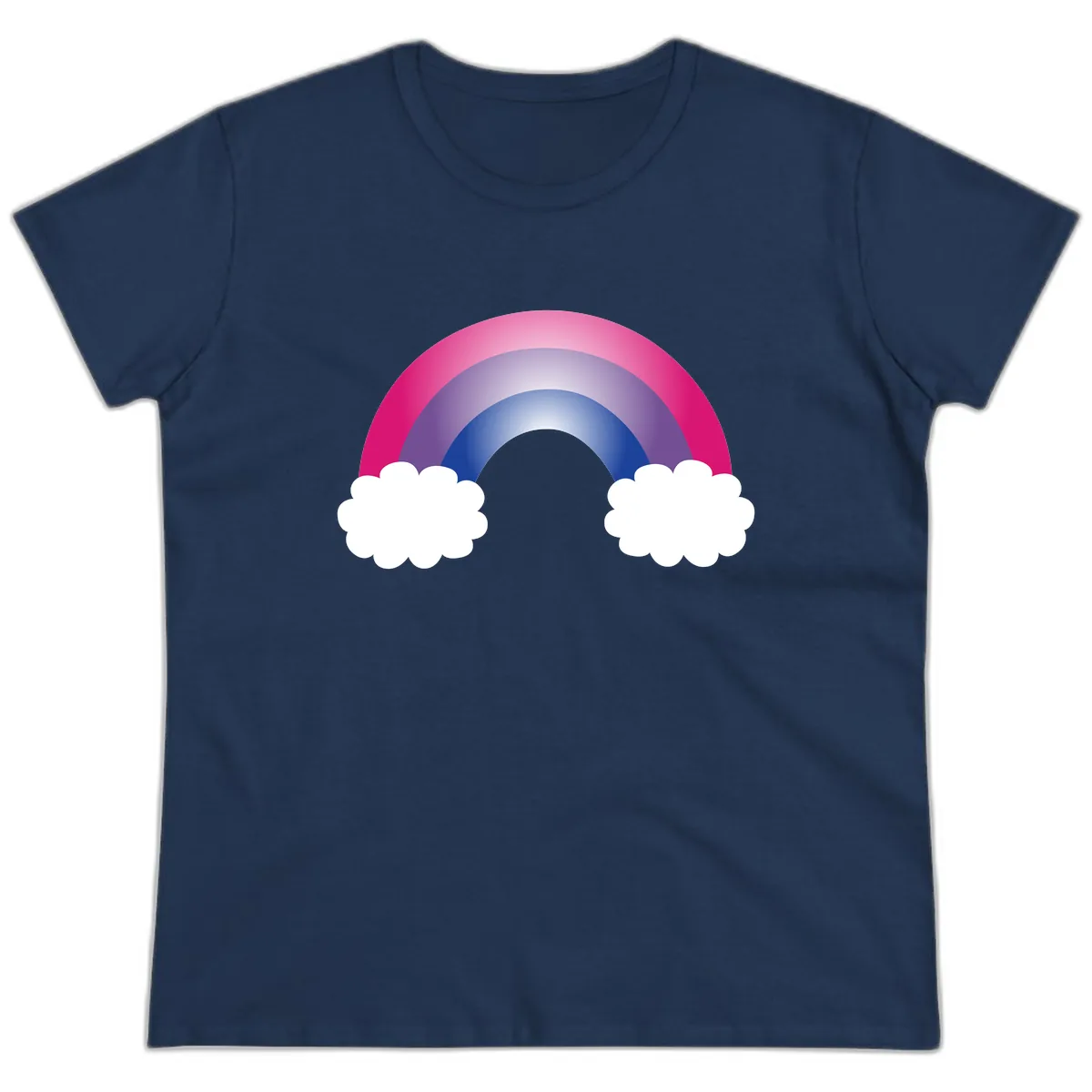 Rainbow Dreams With Clouds Ladies Tee in Navy