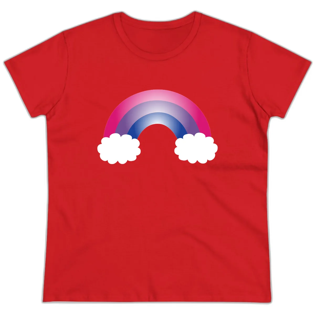 Rainbow Dreams With Clouds Ladies Tee in Red