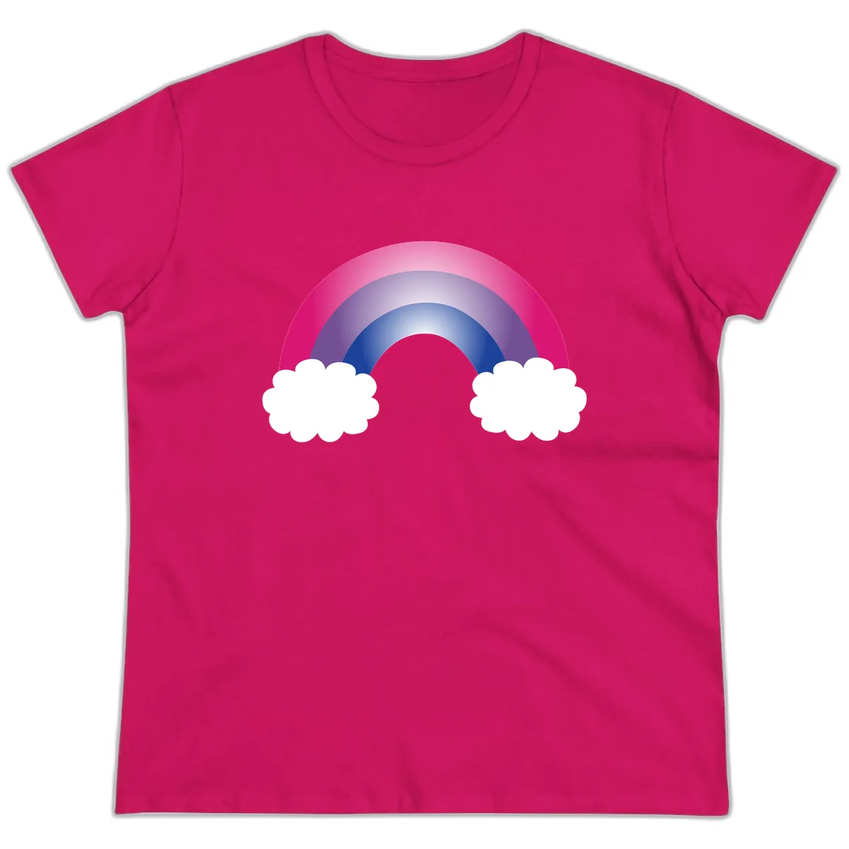 Rainbow Dreams With Clouds Ladies Tee in Heliconia