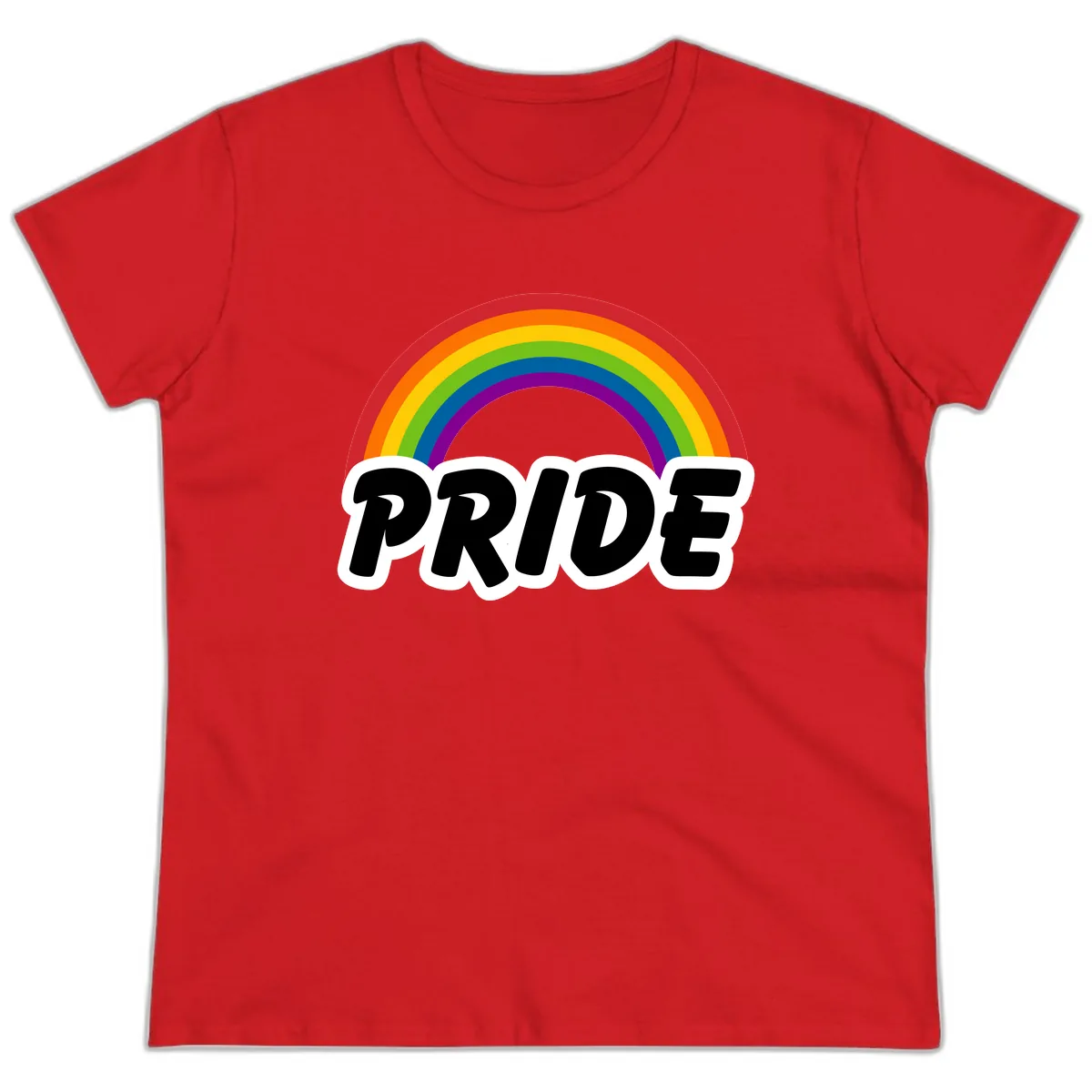 Pride Rainbow Bold Statement Ladies Tee in Red