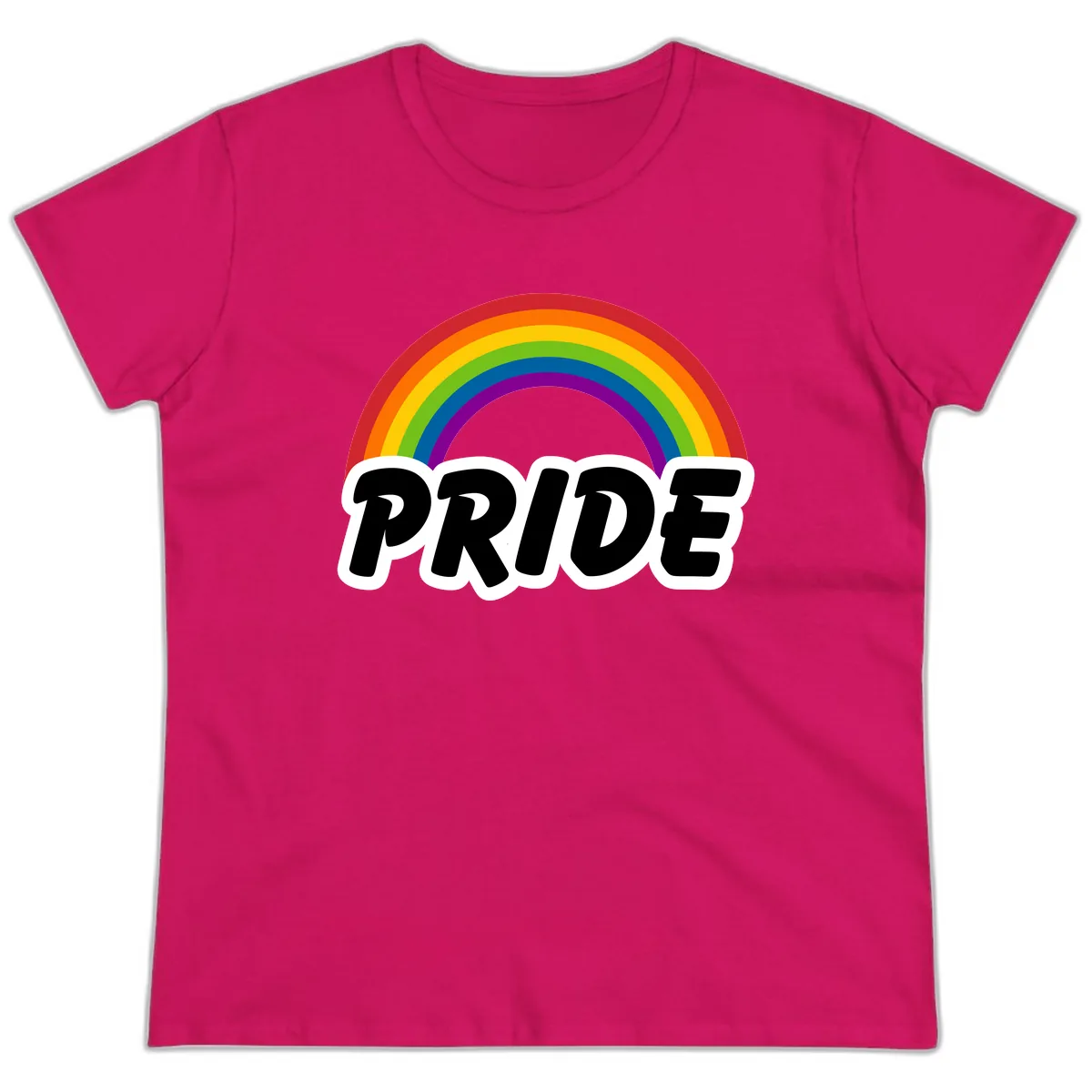 Pride Rainbow Bold Statement Ladies Tee in Heliconia