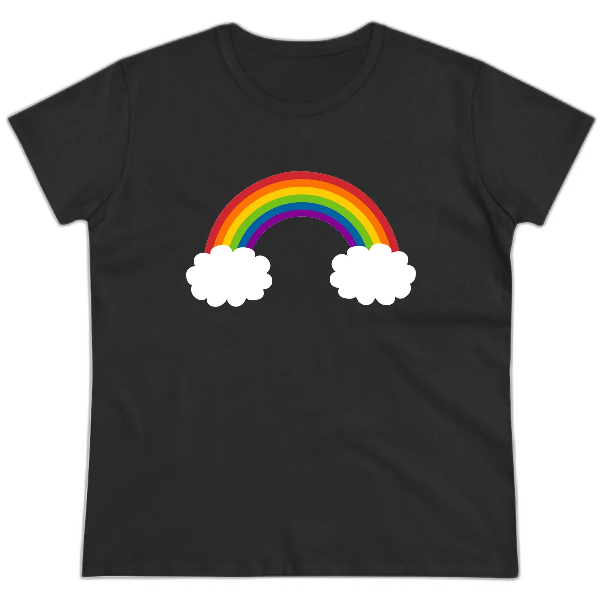 Rainbow Bridge Between Clouds Ladies Tee in Black