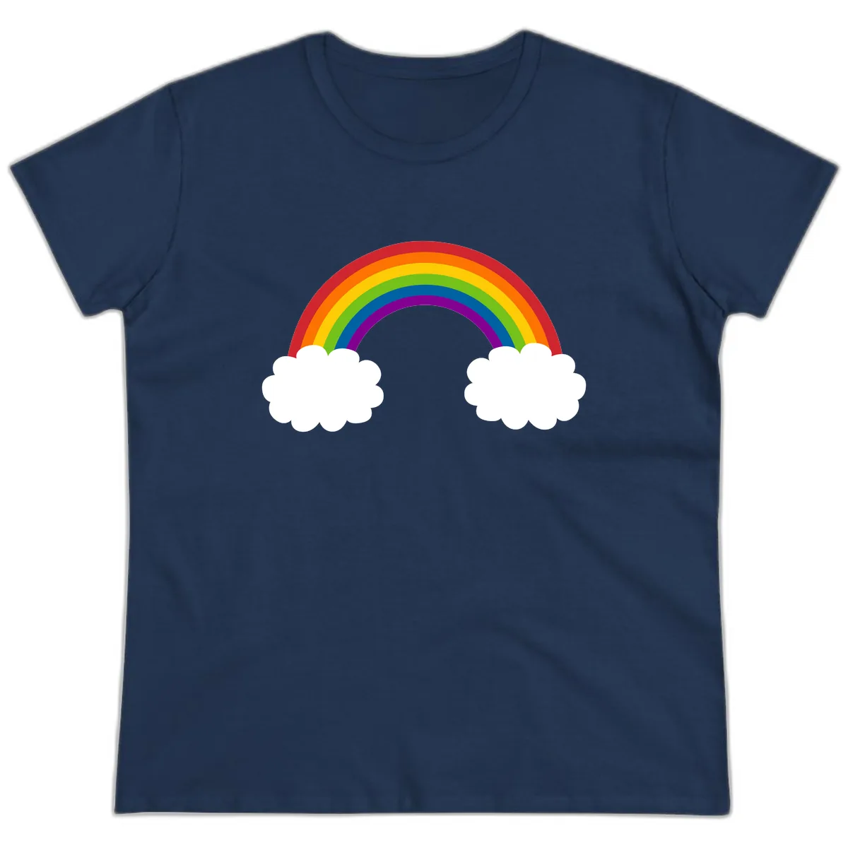 Rainbow Bridge Between Clouds Ladies Tee in Navy